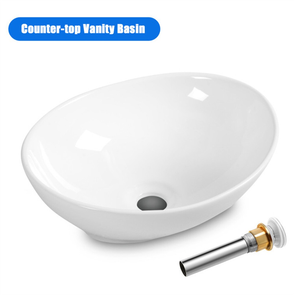 Oval Ceramic Bathroom Sink 16x13 Inch Deep 5.5 Inch Modern Design White