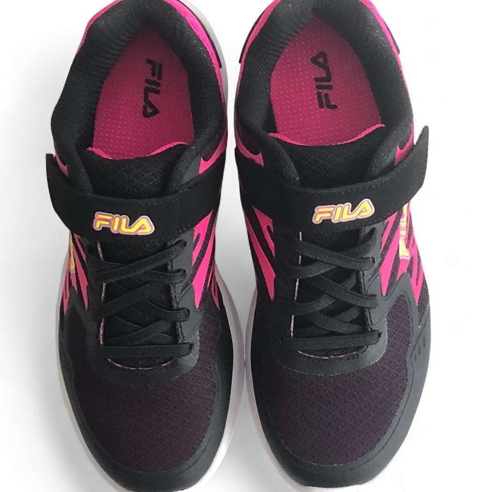Fila Finition 7 Strap Athletic Shoes Kids Girls Size 4 Black Pink EVA Outsole
