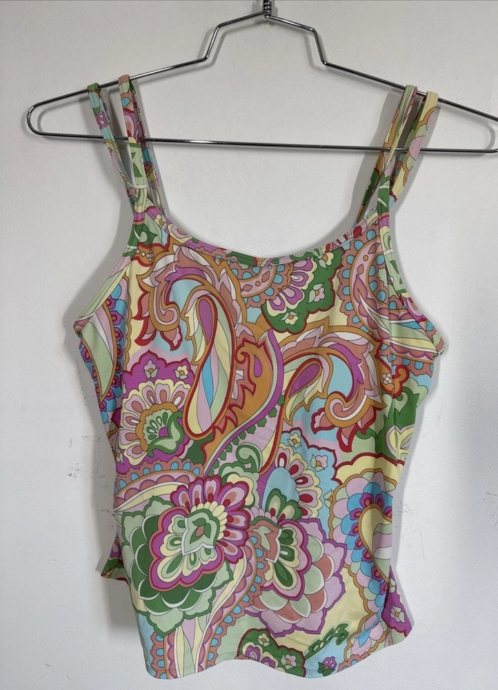 Lands End  Tankini Bathing Suit Top Retro Multicolor Paisley Size 12 Water Park