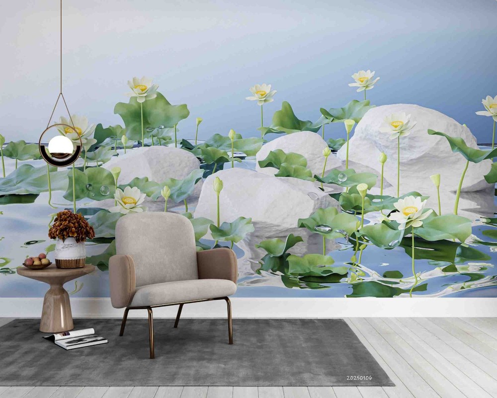 3D Lotus Pond Watercolor Wall Murals Wallpaper Murals Wall Sticker