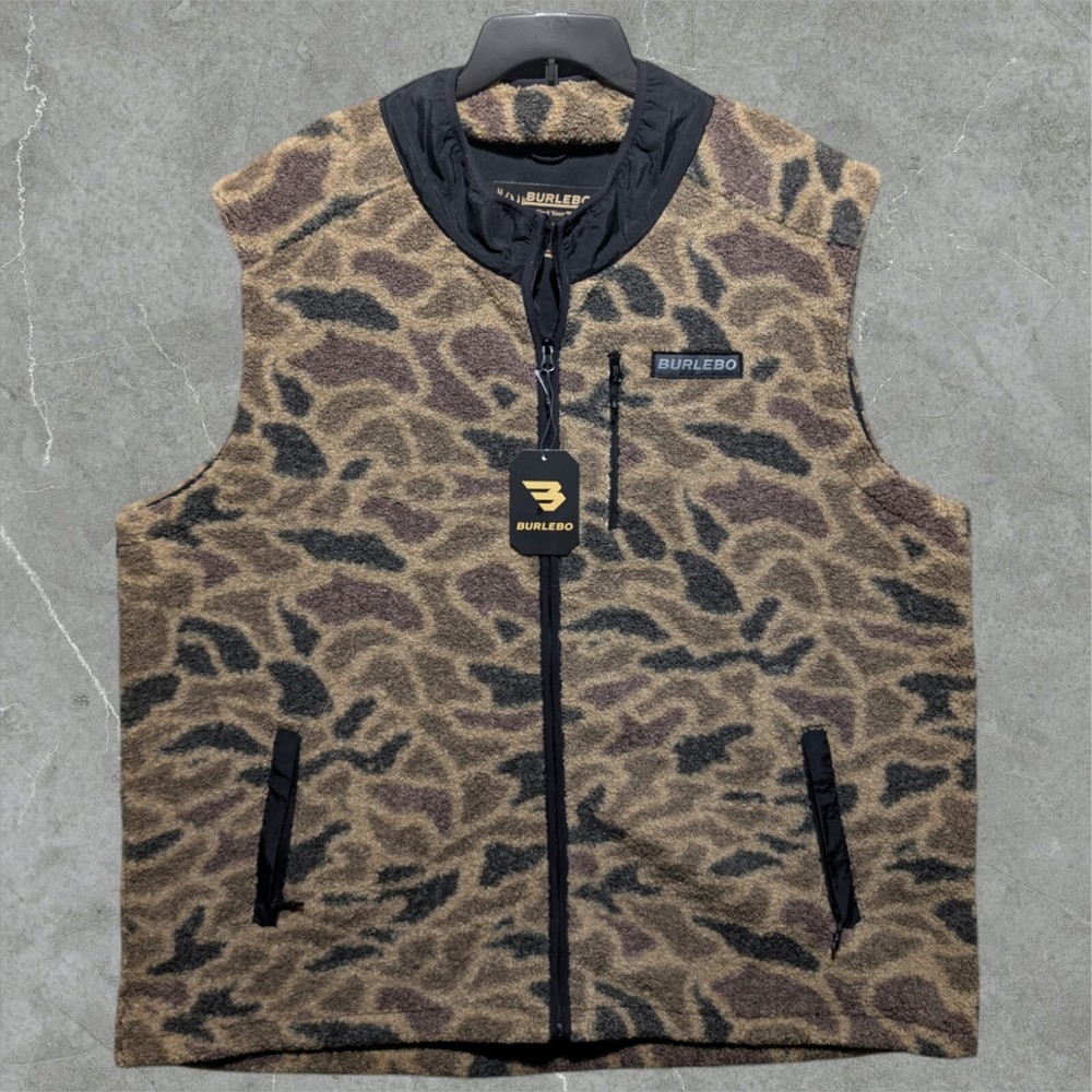 Burlebo Sherpa Vest Men's 2XL Rocky Camo Waist Cords Lined Zipper Pockets