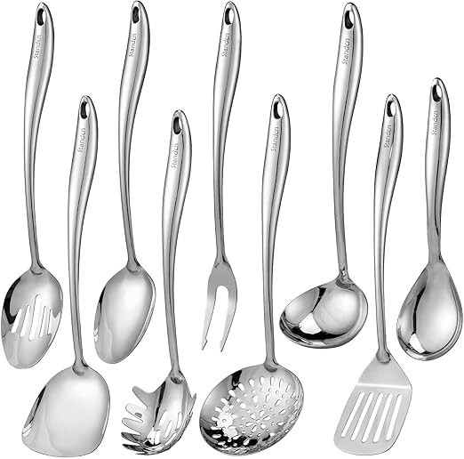 304 Stainless Steel Kitchen Utensil Set - 9 PCS Serving Utensils, Cooking Ute...