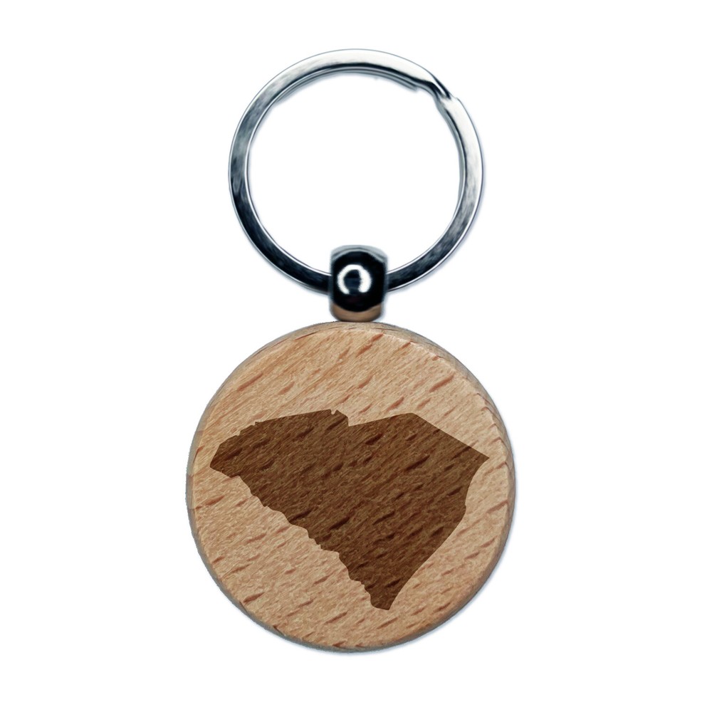 South Carolina Wood Engraved State Silhouette Keychain Charm  