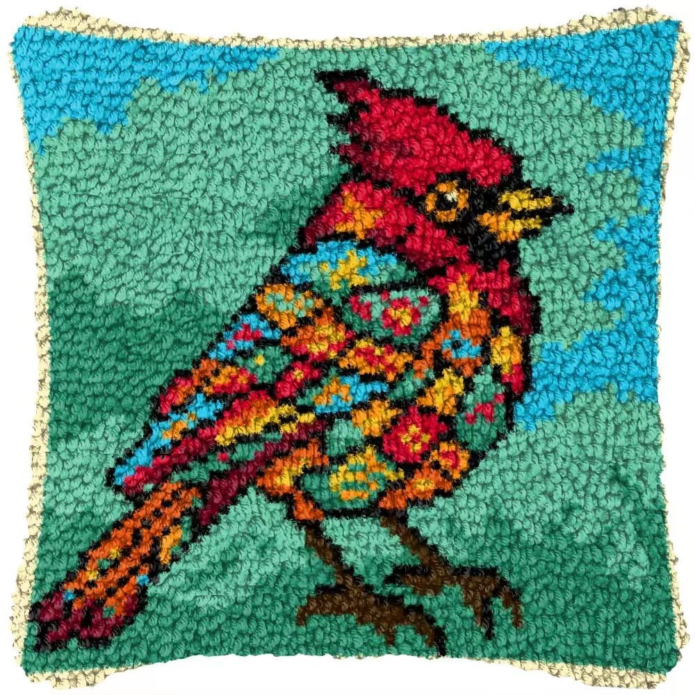 YOOLOOKY Latch Hook Pillow Kits for Adults Beginners Pre-Printed Canvas Bird