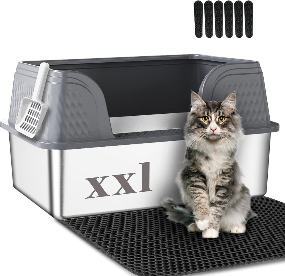 Extra Large Stainless Steel Litter Box with Lid XXL High Sided Cat Litter Boxes