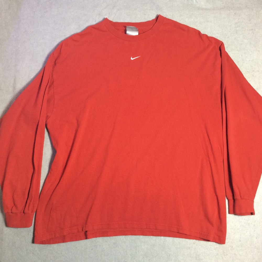 Vintage Nike Center Swoosh Made In USA Long Sleeve T-Shirt Men's XL Red Top EUC