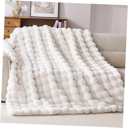 Faux Fur Throw Blanket, 1000GSM Fluffy Soft Bubble Blanket for Couch Bed, Cozy