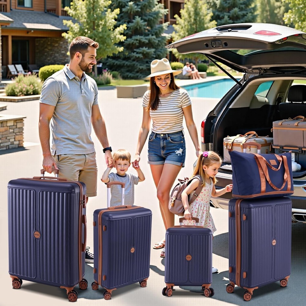 HOTEEL 6 Piece Carry on Luggage Set with TSA Lock Hardshell ABS+PC Suitcase Blue