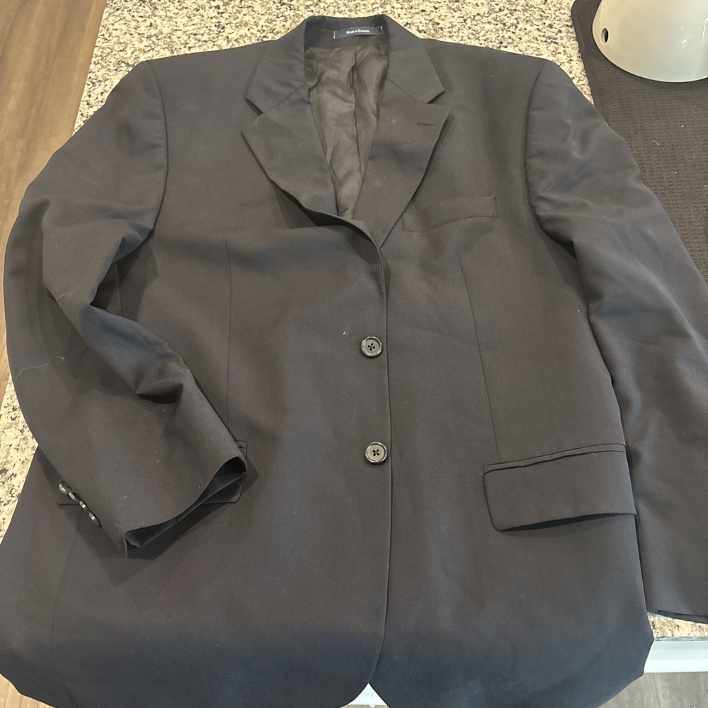 Chaps Ralph Lauren Mens Blazer 44R Navy Blue Wool Sport Coat BlackButtons Jacket