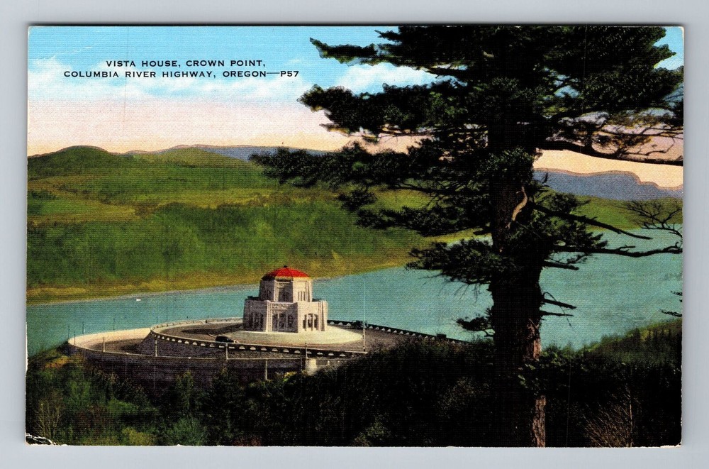 Columbia River Highway Vista House Crown Point Vintage 1948 Postcard Oregon Scenic View