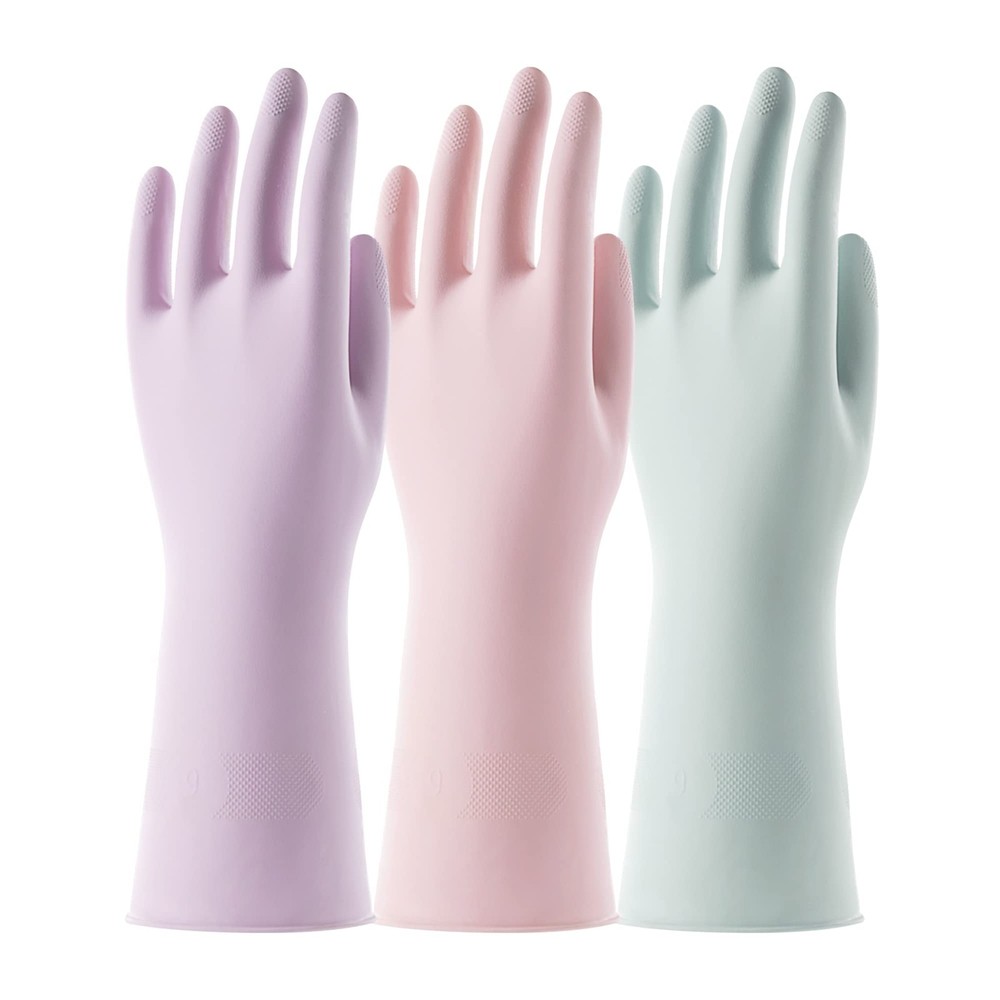 3 Pairs Colorful Cotton-Lined Non-Slip Household Gloves for Cleaning