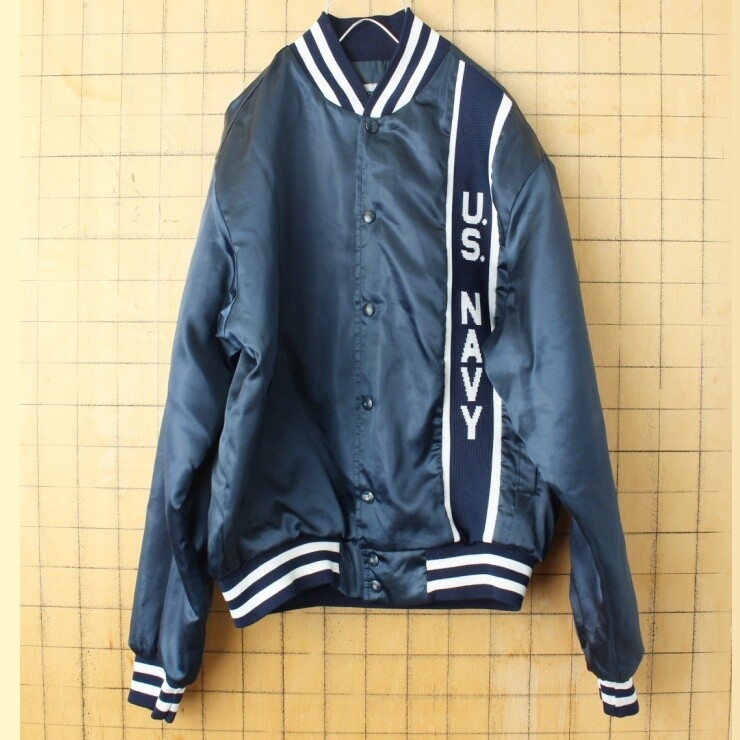 Swingster U.S. Navy Nylon Stadium Jacket Men’s M - 80s Made in USA, Navy Blue