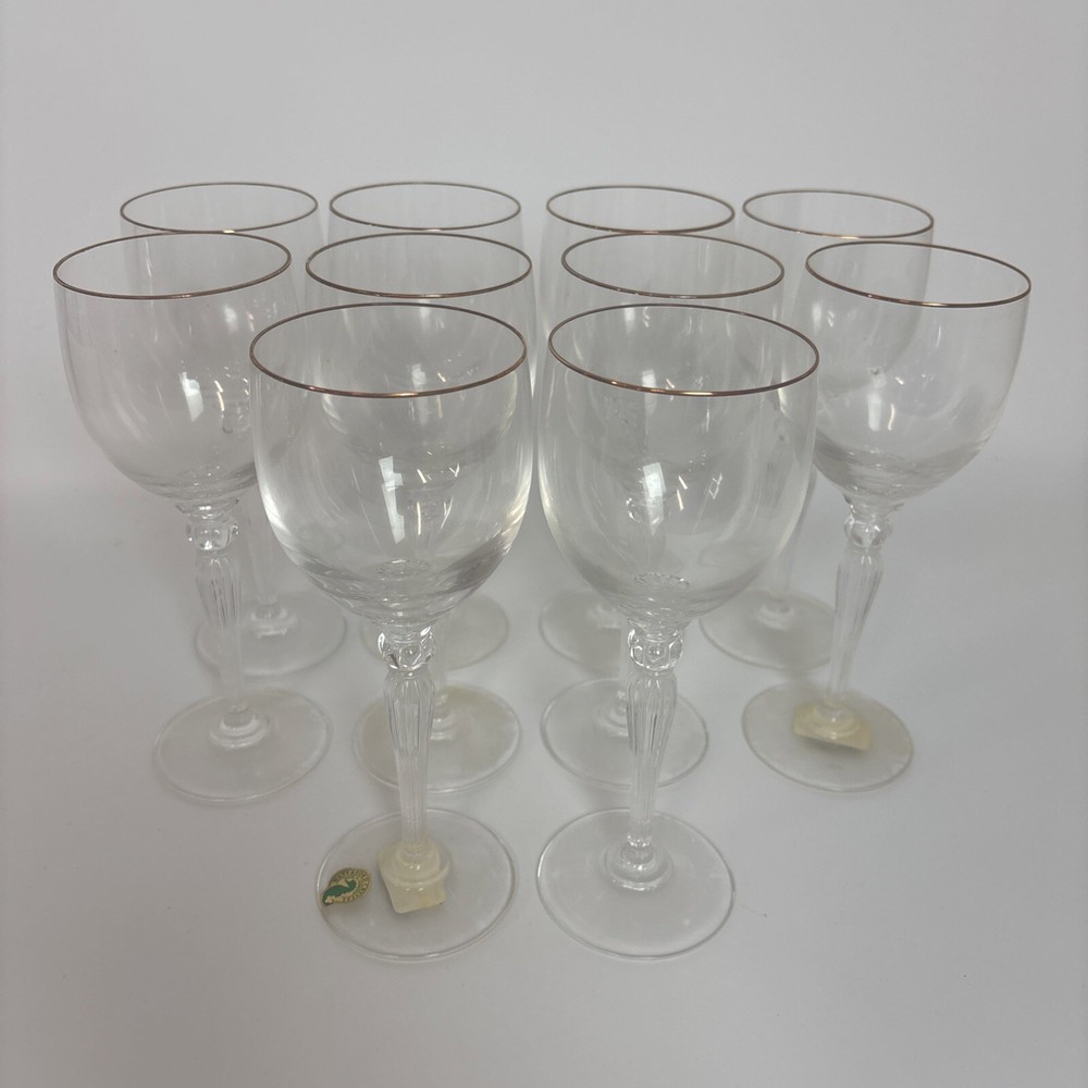 Vintage Waterford Carleton Gold Wine Water Glass Goblets - Set of 10 - 8 1/2
