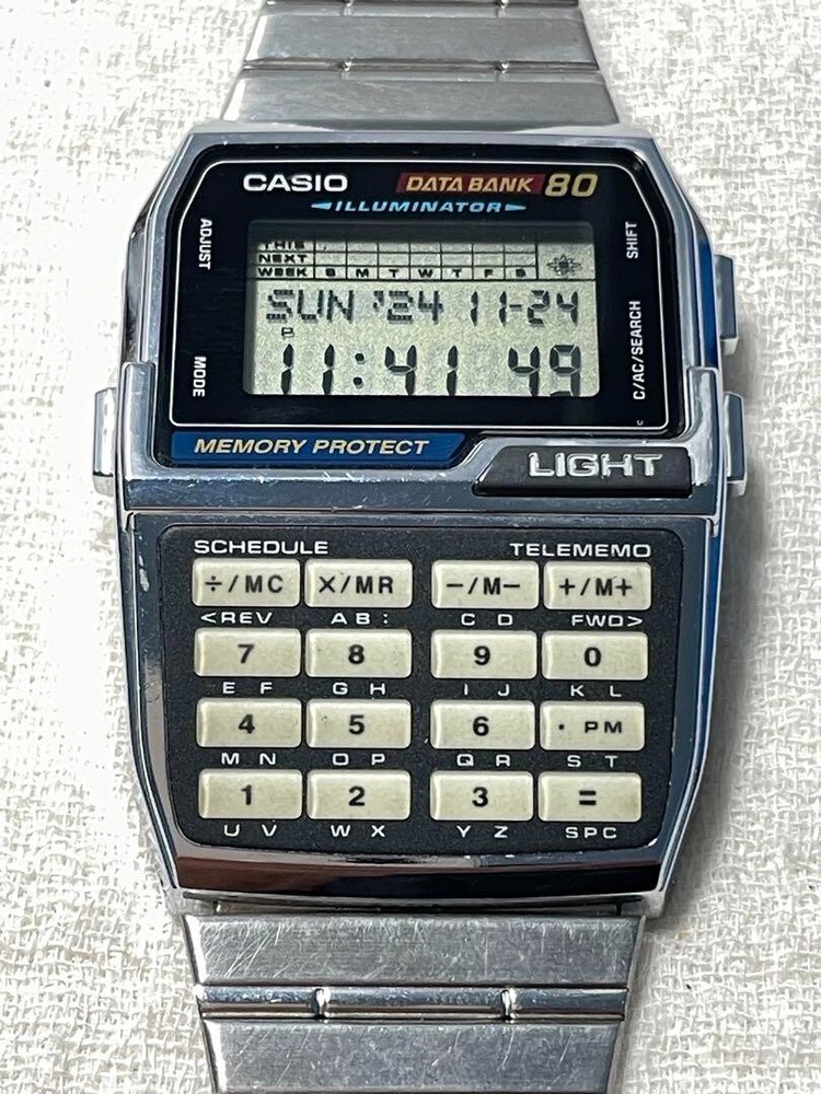 CASIO DATA BANK 80 DBC-810 Men's Watch Digital Stainless Steel Used Tested Japan