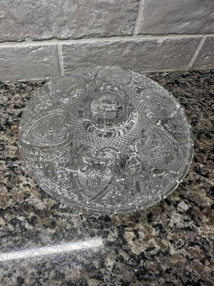 Crystal Hearts and Flowers Candy Nut Trinket Dish with Lid 2.5 Inch Deep 7 Inch Wide