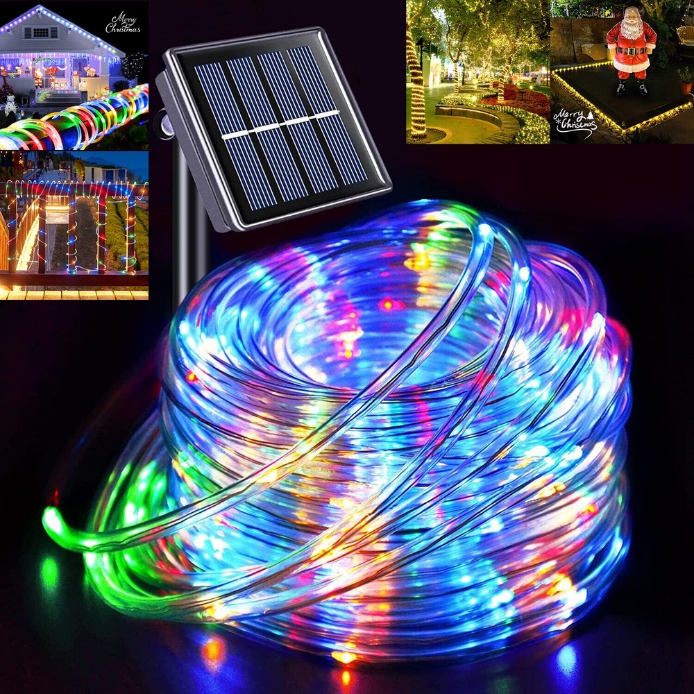 Christmas LED Solar Rope Fairy String Home Decor Lights Outdoor Garden Patio