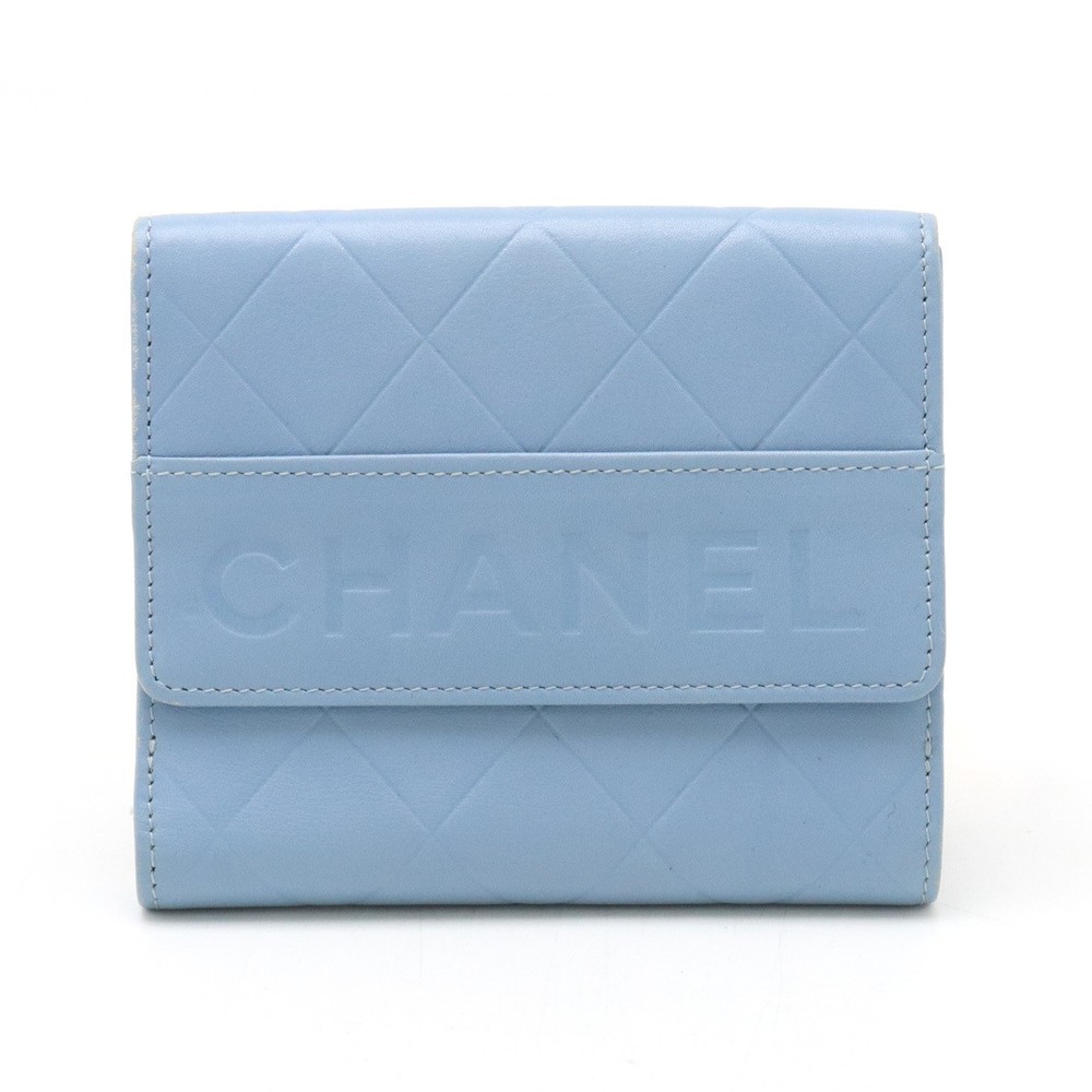 CHANEL Matrasse Bifold Wallet in Dusty Blue Leather with Double Hook and Logo