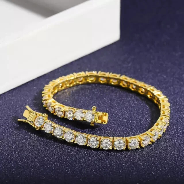 10CT Lab-Grown 4MM Diamond Tennis Bracelet 7.5 Inches 14K Yellow Gold Plated  