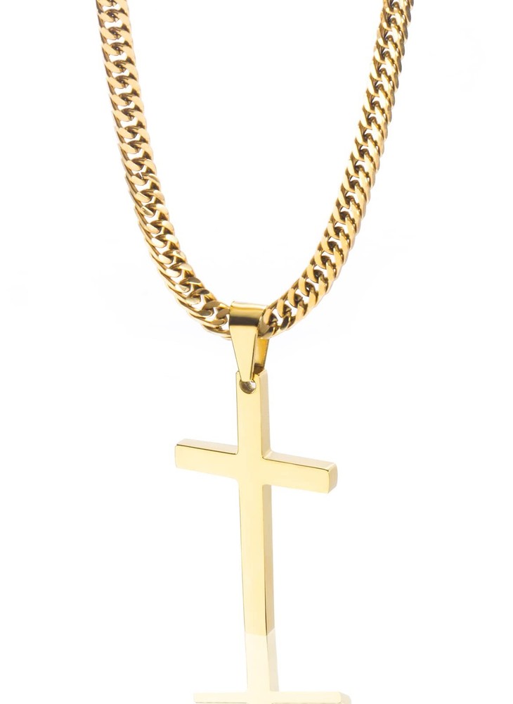 Cross Necklace for Men, Silver Gold Stainless Steel Plain Cross Pendant Neckl...