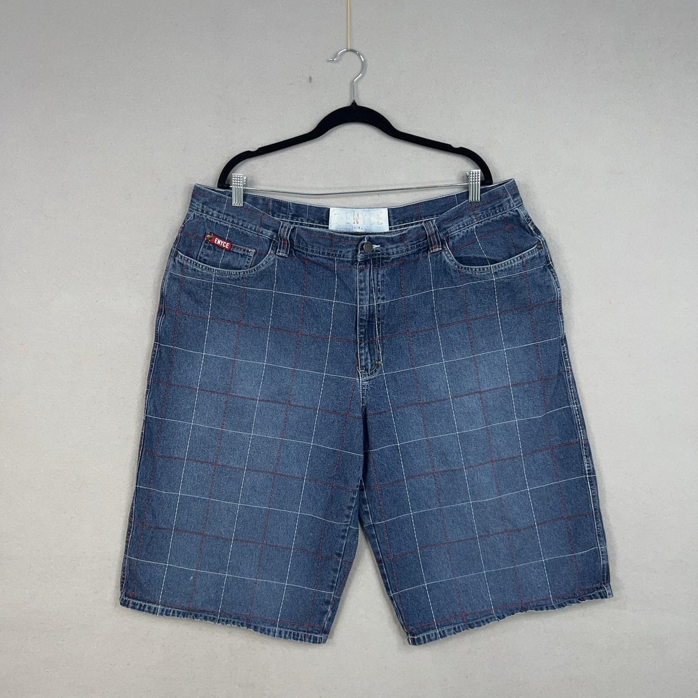 Enyce Denim Shorts Mens 42 Blue Windowpane Plaid Baggy Y2K Streetwear Jorts