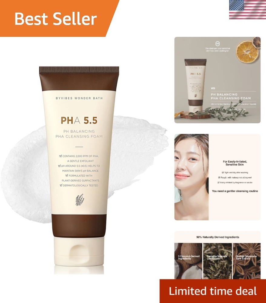Low-pH PHA Cleansing Foam - Safe Gentle Cleanser for All Skin Types, 4.4 Fl Oz