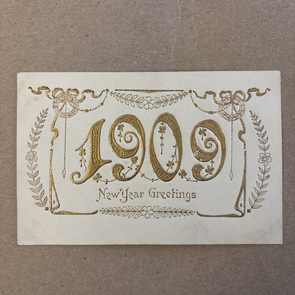 Antique postcard 1909 New Year Greetings / postmark 1908