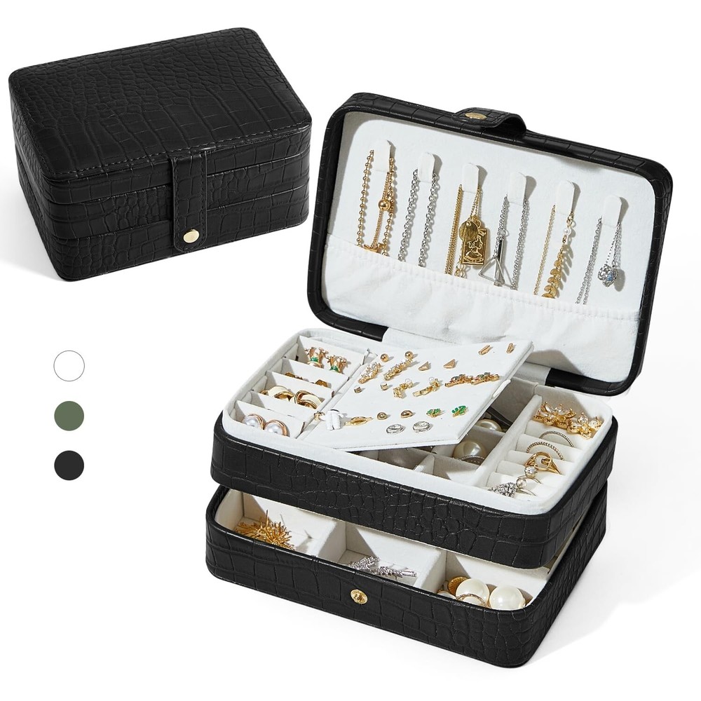 Elegant PU Leather Double Layer Travel Jewelry Box for Women