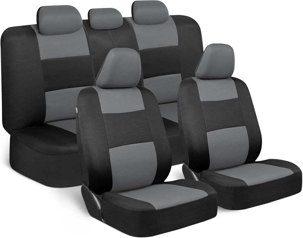 Polypro Seat Covers Full Set in Gray on Black – Front and Rear Split Bench, Easy