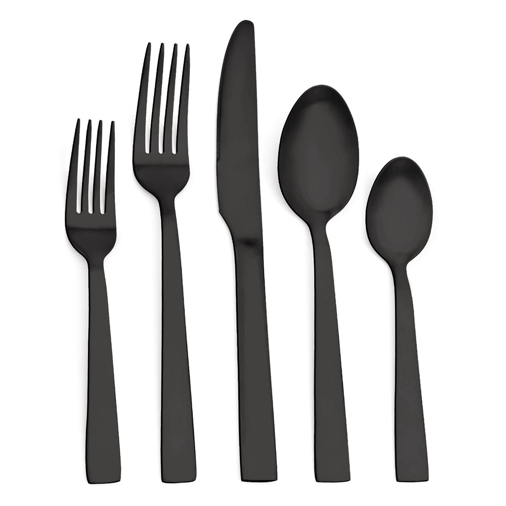 O.C.E. Matte Black Silverware Set, Stainless Steel Flatware Set, 20 Piece Tab...