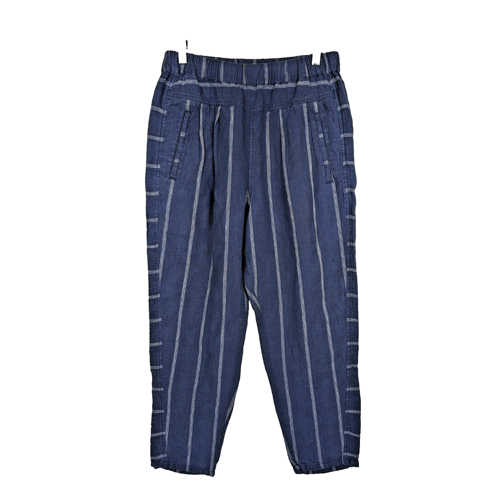 Anthropologie Coastal Blue High Rise Striped 100% Linen Pull-On Pants Small