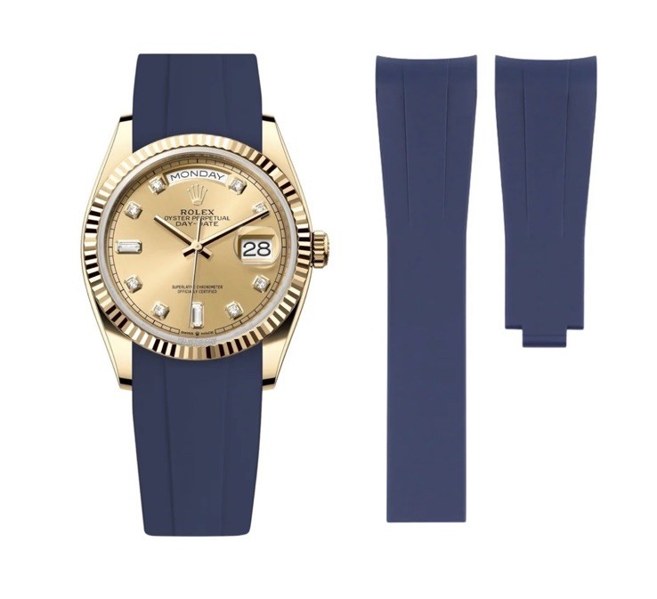 20mm Blue Oysterflex Rubber Strap with Yellow Gold Clasp for Rolex