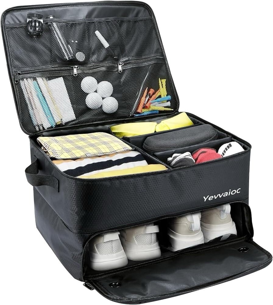 2 Layer Golf Trunk Organizer Waterproof Car Golf Locker with Separate Compartmen