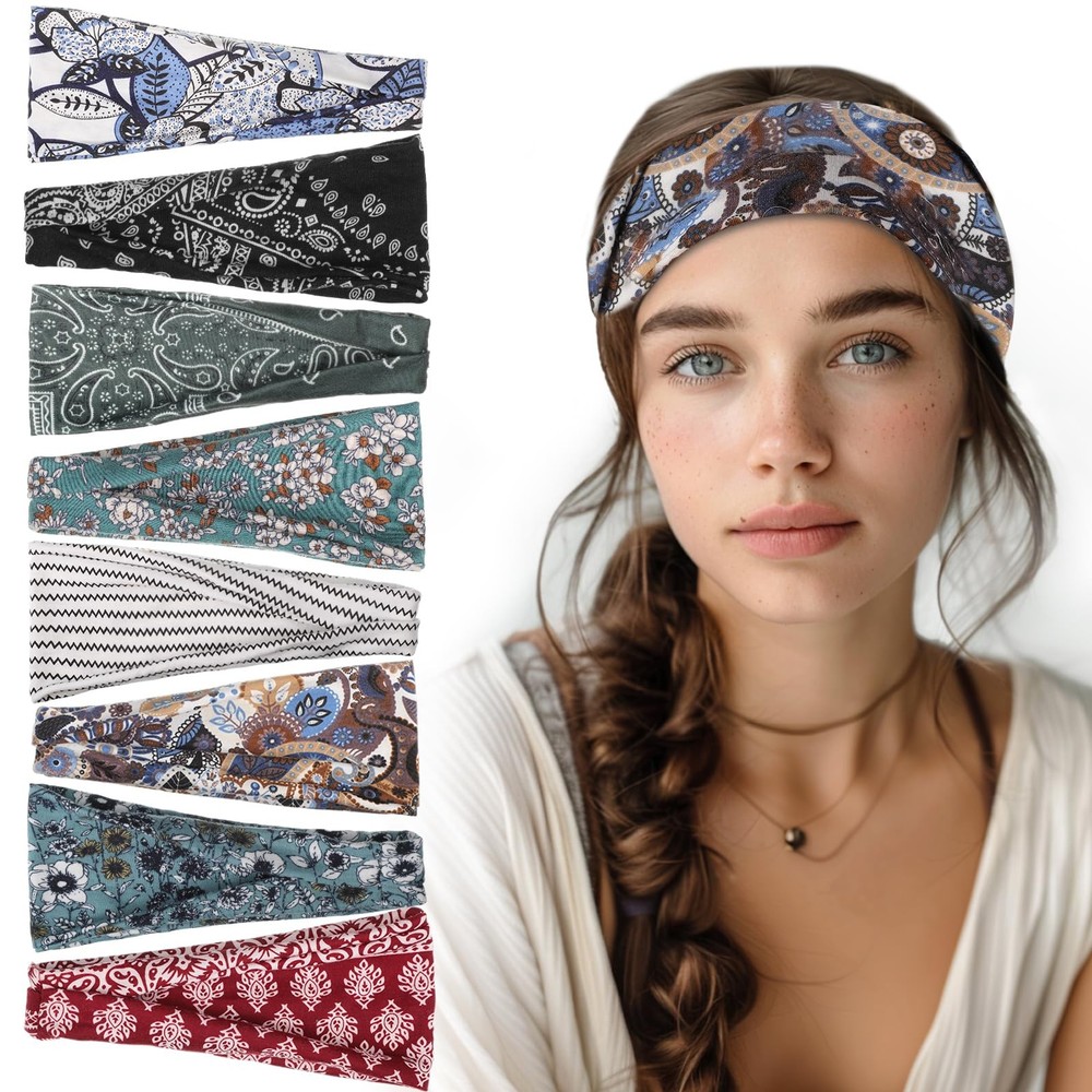 8 Pack Headbands for Women, Boho Style Headbands Non Slip Fashion Wide Headba...