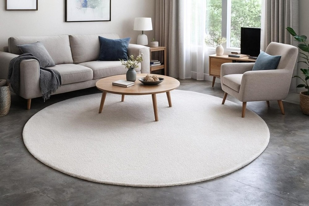 Minimalist Wool Round Rug | Hand Tufted Cozy Area Carpet