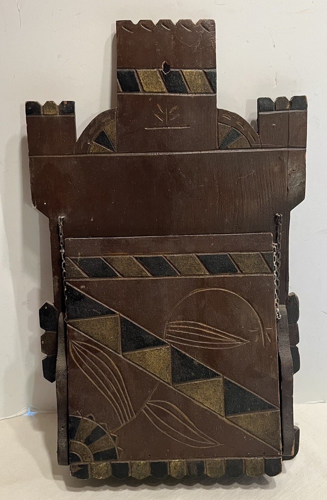 Antique Victorian Eastlake Walnut Wall Pocket Magazine Rack