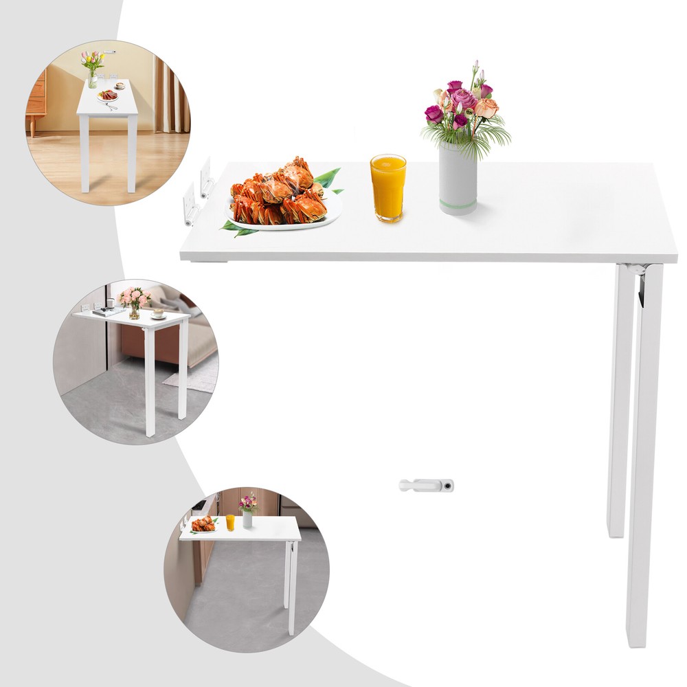 White Wall Mounted Folding Table Wood Folding Dining Table Folding Table