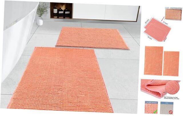 Soft Coral Chenille Bathroom Rug 2'7