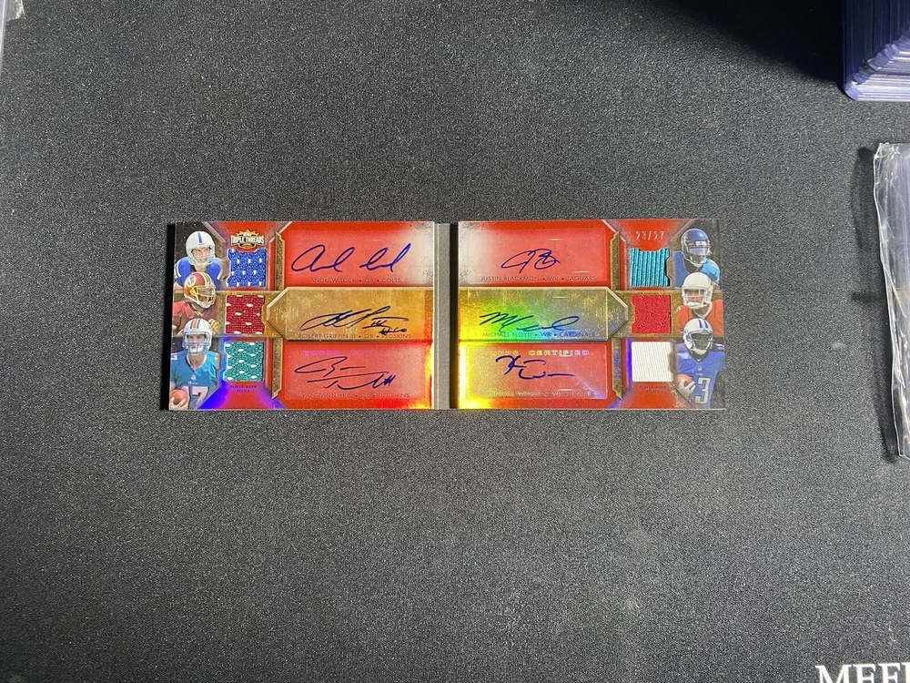2012 Topps Triple Threads - Autograph Relic Combos #TTARC-6 Ryan Tannehill, Andrew Luck, Robert Griffin III /27 (AU, MEM, RC)