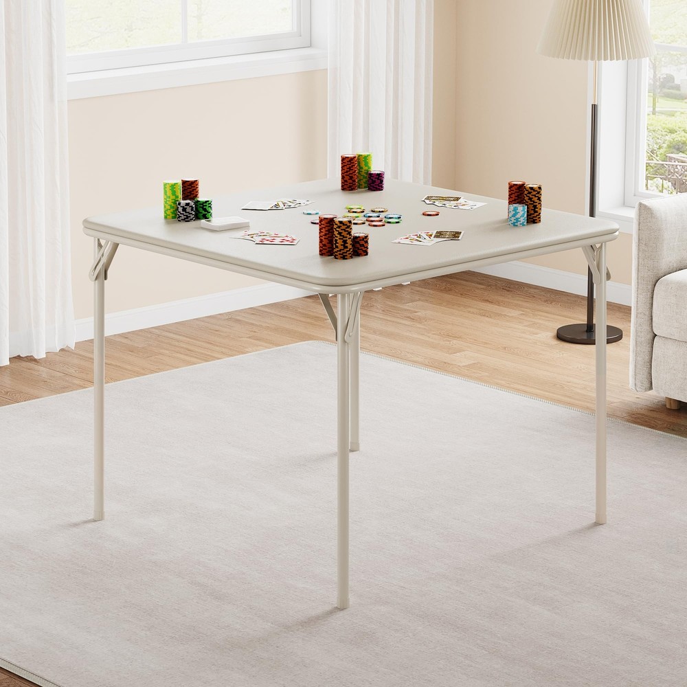 33.6 Inch Folding Card Table, Portable Square Folding Table with PU Soft Cushion