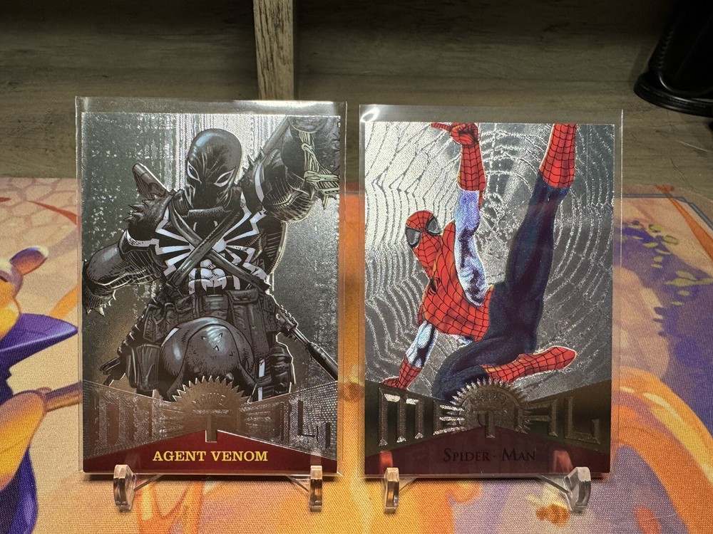 1995 Marvel Metal Spiderman Silver Flasher + Agent Venom Fleer 2017