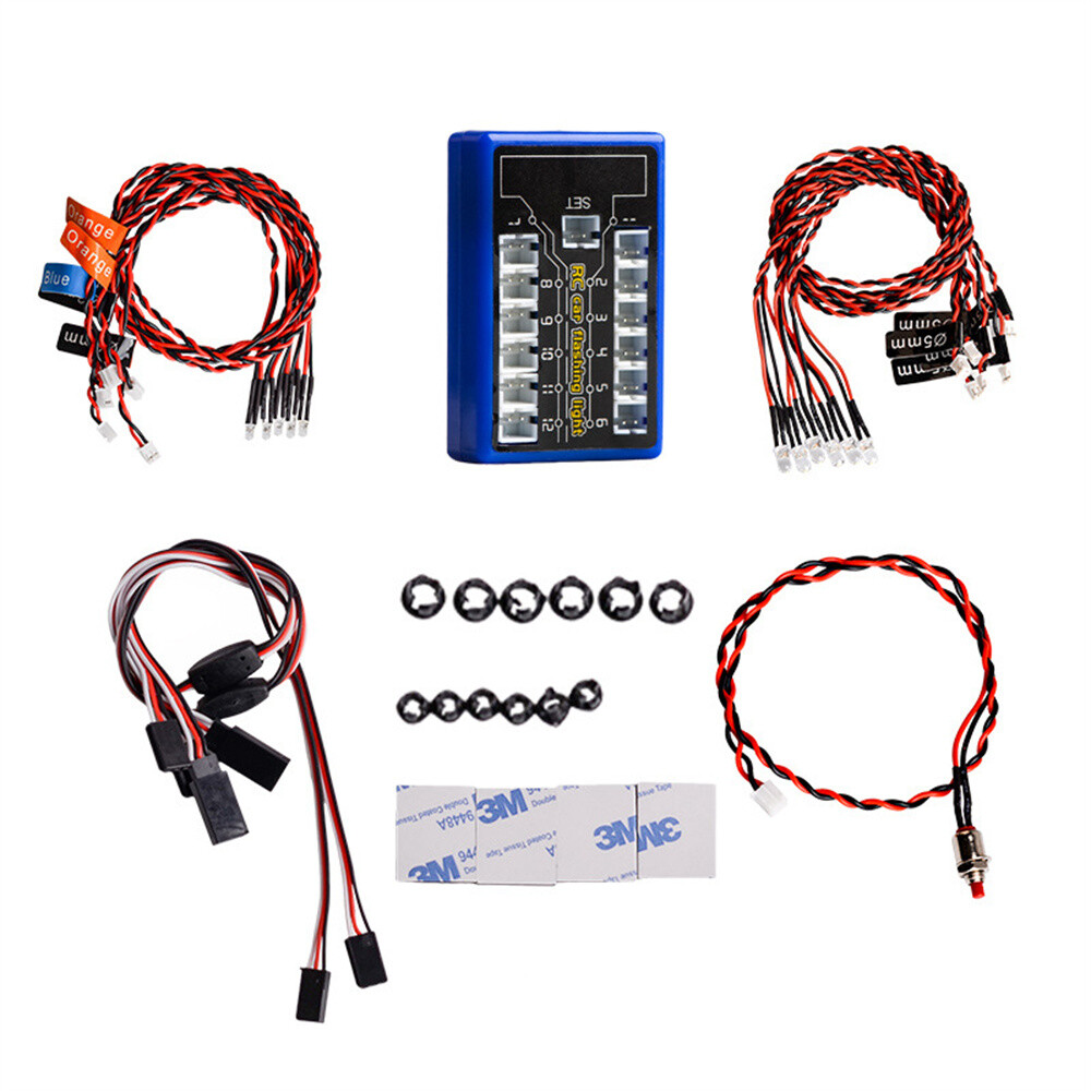 12 Led Light Kit Blinking Headlight System Fits 1:10 Rc Model Car Truck