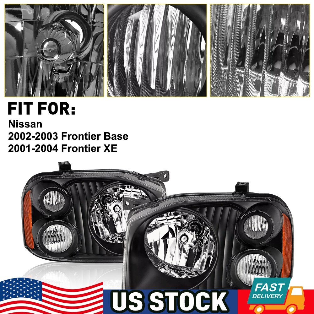 01-04 Nissan Frontier XE/SE Black Headlight Pair Left & Right 2001-2004  