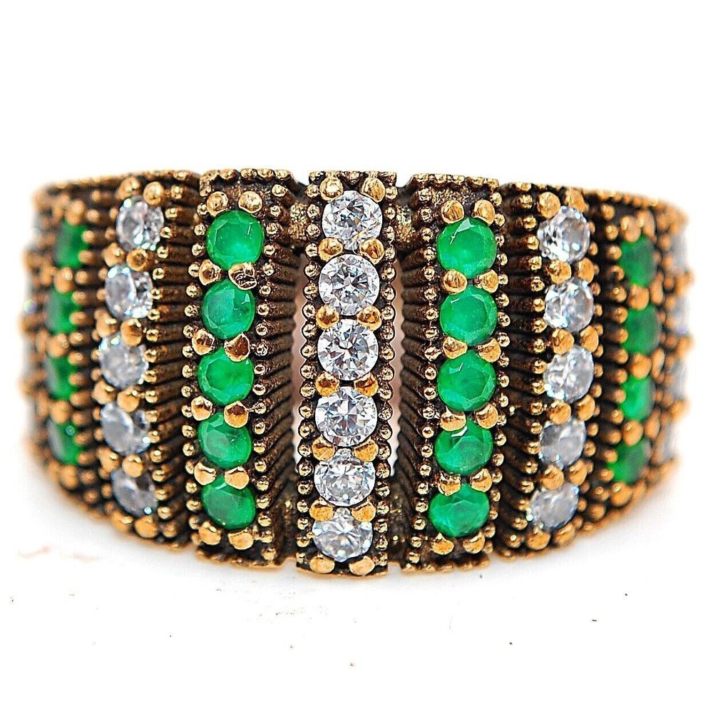 Discover the Ottoman Empire inspired 2CT Treated Emerald Sterling Silver Ring in Size 6, a blend of history and elegance