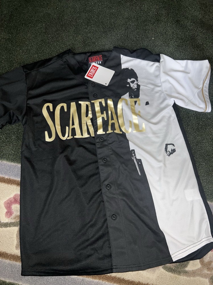 NWT Reason Brand X Scarface Tony Montana Black Gold Baseball Jersey Men’s Sizes M-XL