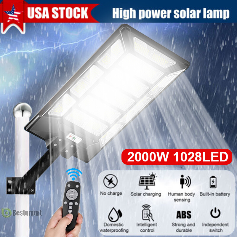 2000W LED Commercial Solar Street Lights Outdoor Dusk to Dawn Super Bright Lamp