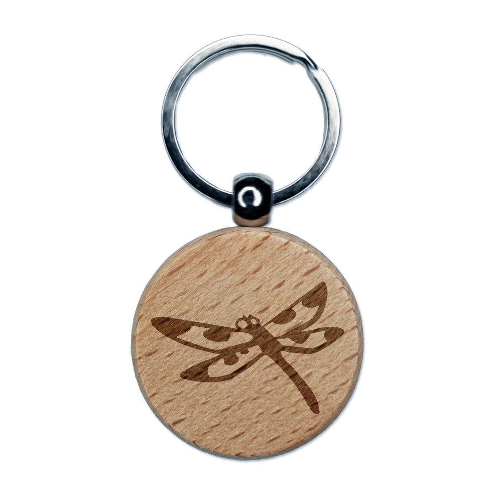 Flying Dragonfly Spotted Wings Engraved Wood Keychain