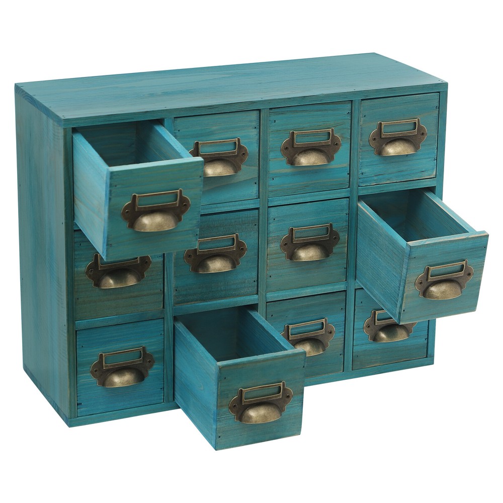 12-Drawer Wooden Spice Organizer Cabinet for Kitchen Storage