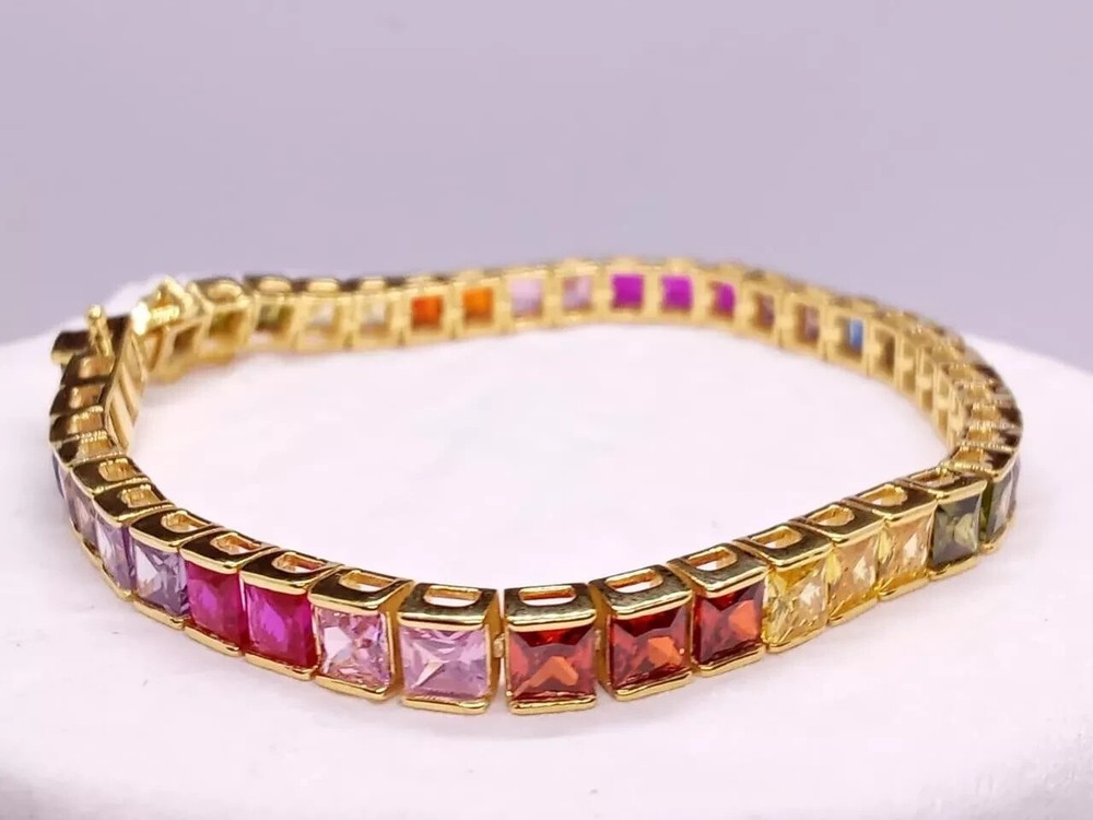 16Ct Luxury Tennis Bracelet Multi-Color Rainbow Sapphires 7