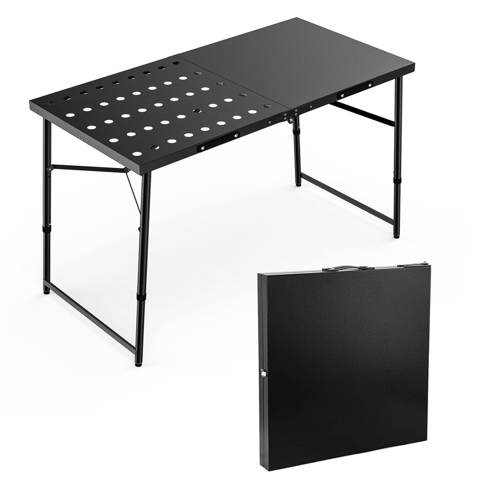 Skyflame Adjustable Height Black Metal Folding Camping Table Portable