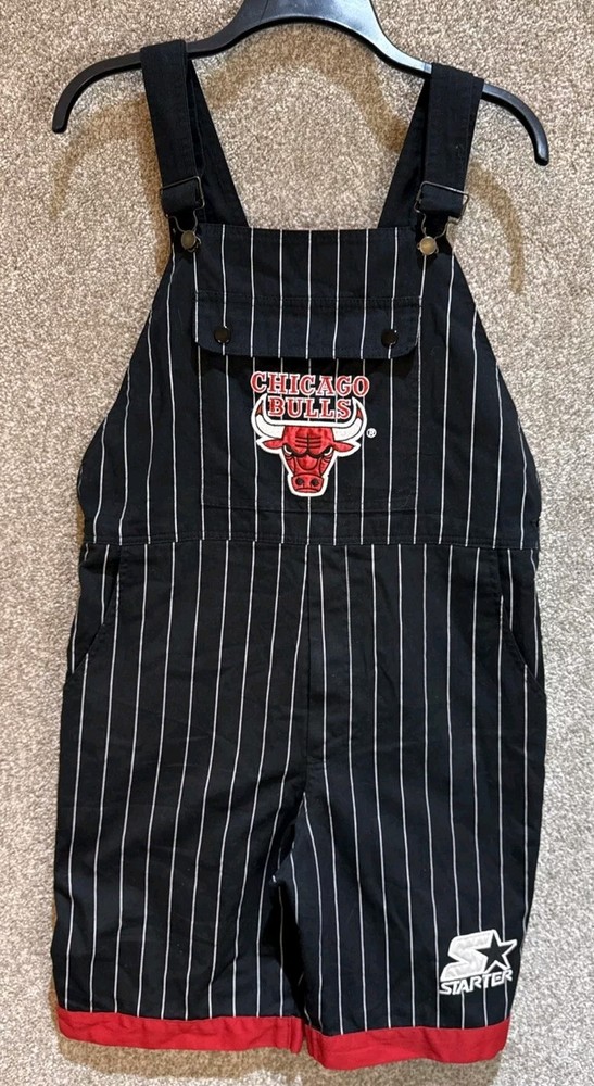 Vintage 90s Chicago Bulls NBA Pinstripe Jersey Romper Overalls - Rare Large Size
